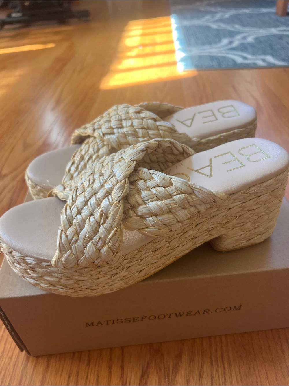 Beach by Matisse Natural Woven Rafia Braided Platform Slide Sandals 7 New in Box - Picture 2 of 8